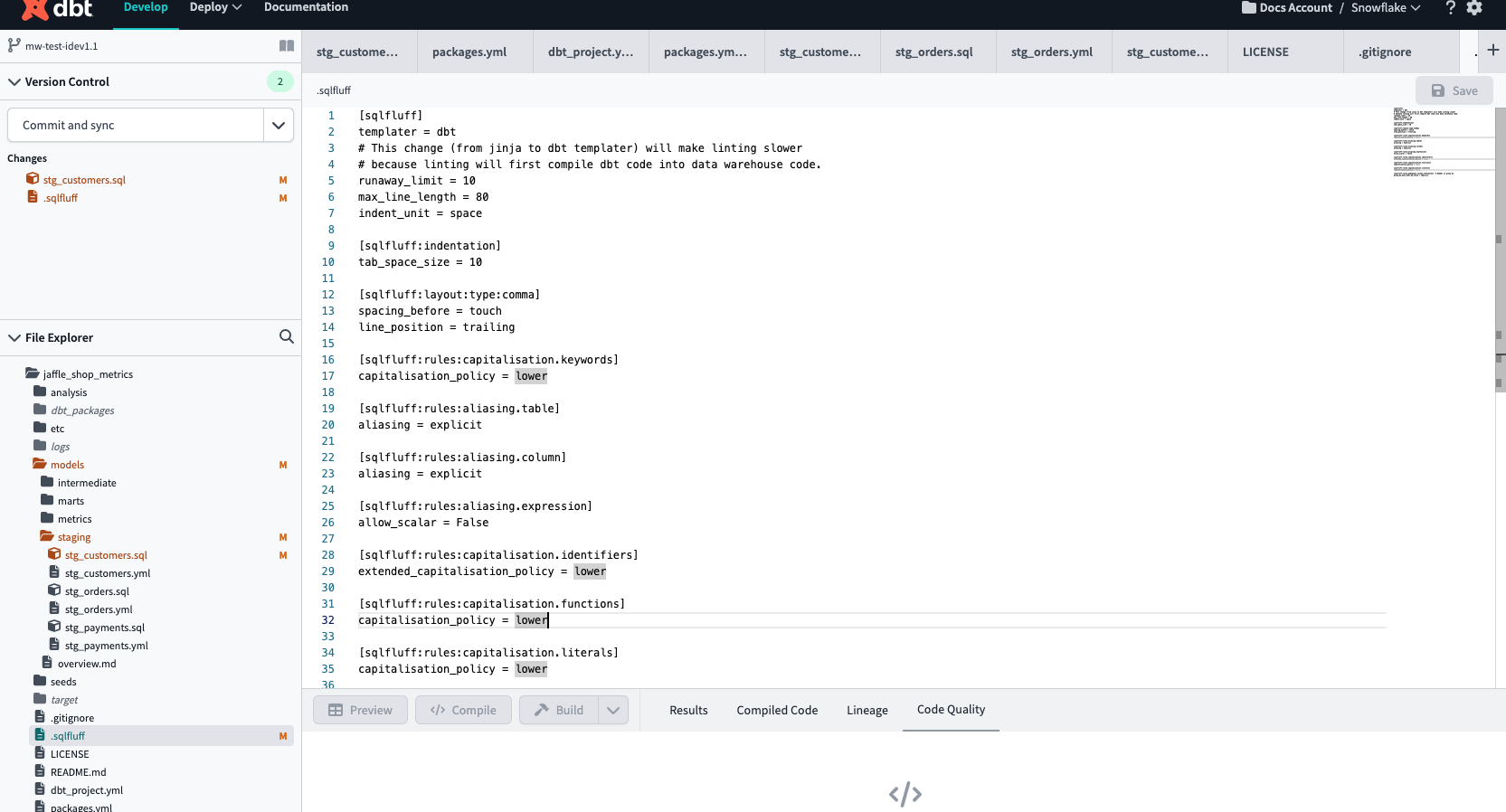 Customize linting by configuring your own linting code rules, including dbtonic linting/styling.